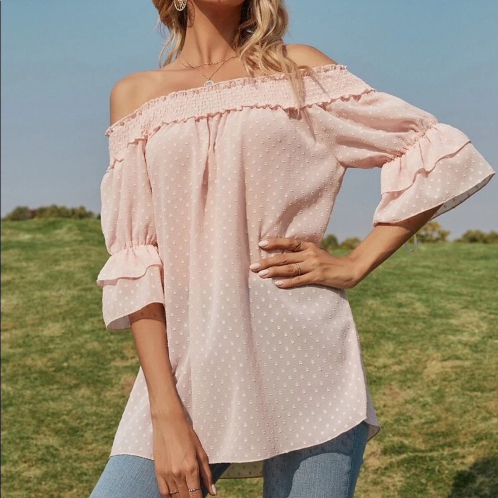 Blush pink off shoulder blouse - Picture 3 of 7